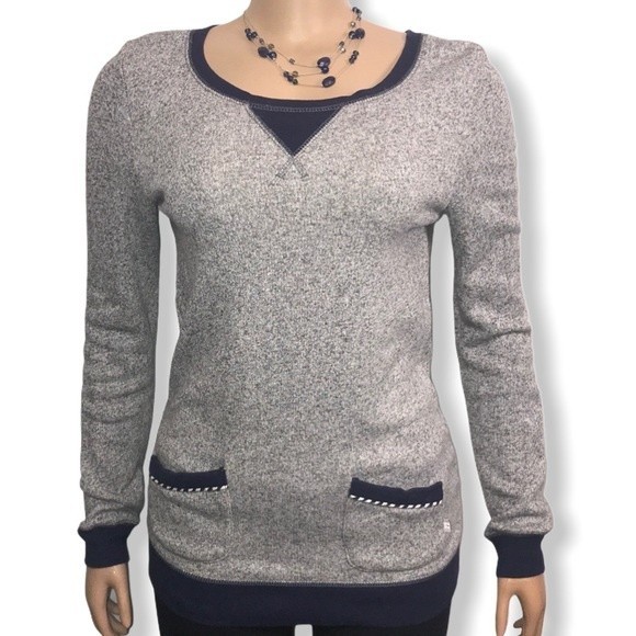 Quicksilver Sweater Top Pullover Heather Gray Navy Pocket Details size XS - Picture 1 of 16